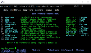 A 3270 ISPF terminal screen — green phosphor on black, 24 lines by 80 characters. The visual ancestor of every modern AI coding terminal.